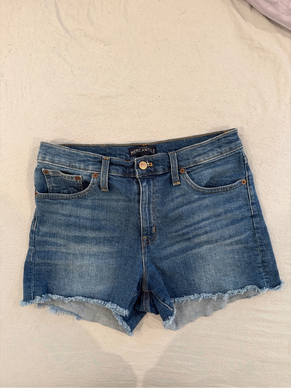 J. Crew Medium Blue Denim Frayed Hem Jean Shorts